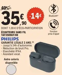 E.Leclerc PHILIPS Écouteurs sans fil tat3509gy/00 offre