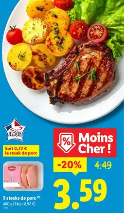 Lidl 5 steaks de porc offre