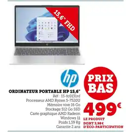 Hyper U HP Ordinateur Portable 15,6 offre
