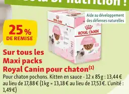 Maxi Zoo Royal Canin 25% de remise sur tous les Maxi packs Royal Canin pour chaton offre
