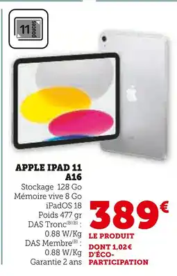 Super U Apple iPad 11 A16 offre