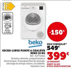 Super U BEKO Sèche-linge Pompe à Chaleur 10 KG offre