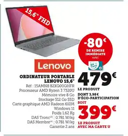 Super U LENOVO Ordinateur portable 15,6 offre