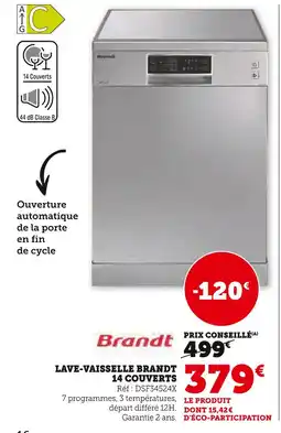 Super U BRANDT Lave-vaisselle 14 couverts offre