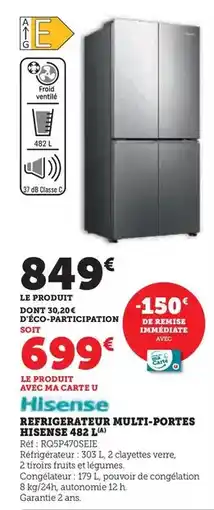 Hyper U Hisense - refrigerateur multi-portes h185n54 462 l offre