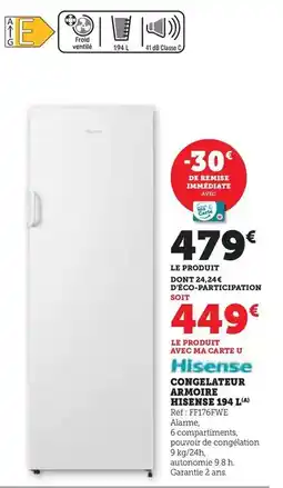 Hyper U Hisense - congelateur armoire h15ense 194 l offre