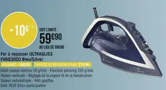 Géant Casino Calor fer à repasser ultragliss fv6830c0 bleu/silver offre