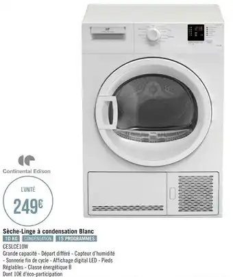 Géant Casino Continental edison sèche-linge à condensation blanc offre