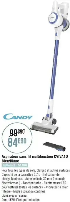 Géant Casino Candy aspirateur sans fil multifonction cviva10 bleu/blanc offre