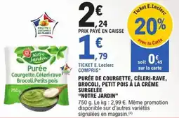 E.Leclerc Express Purée de courgette céleri-rave brocoli petit pois à la crème surgelée notre jardin offre