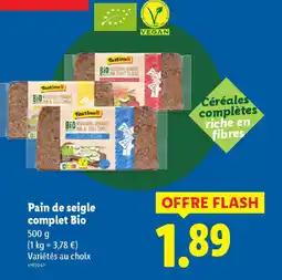 Lidl TASTINO Pain de seigle complet Bio offre