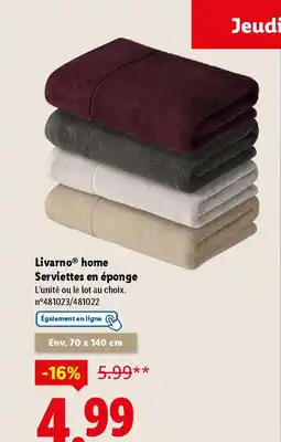 Lidl Livarno home serviettes en éponge offre
