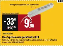 Tridôme ZEITECH Bloc 5 prises avec parafoudre IOTA offre
