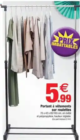 Bazarland Portant à vêtements sur roulettes offre