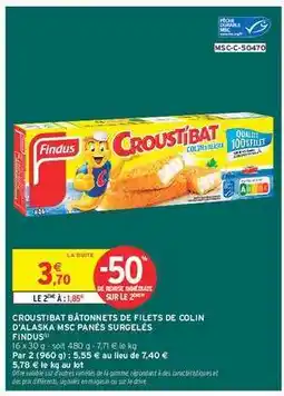 Intermarché CROUSTIBAT BÂTONNETS DE FILETS DE COLIN D'ALASKA MSC PANÉS SURGELÉS offre