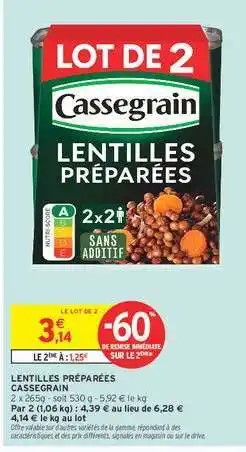 Intermarché LENTILLES PRÉPARÉES “CASSEGRAIN” offre