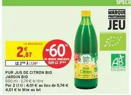 Intermarché Pur Jus de Citron Bio 'Jardin Bio' offre