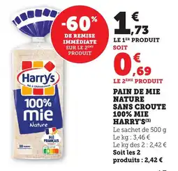 Bi1 Pain de mie nature sans croute 100% mie harry's offre