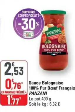 G20 PANZANI Sauce Bolognaise 100% Pur Bœuf Français offre