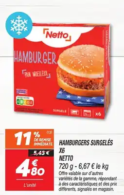 Netto Hamburgers surgelés x6 netto offre