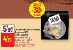 G20 CARTE NOIRE 36 dosettes de café moulu Espresso N°8 offre