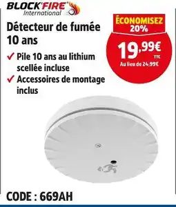 Screwfix BLOCK'FIRE INTERNATIONAL Détecteur de fumée 10 ans offre