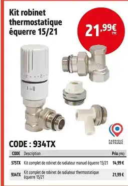 Screwfix Kit robinet thermostatique équerre 15/21 offre
