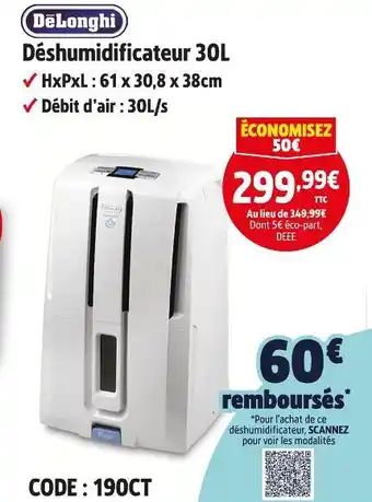 Screwfix DELONGHI Déshumidificateur 30L offre