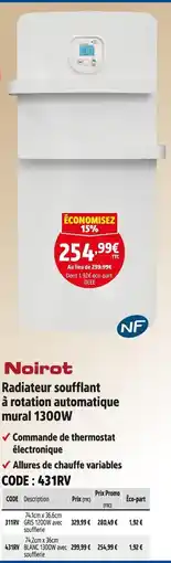 Screwfix NOIROT Radiateur soufflant à rotation automatique mural 1300W offre