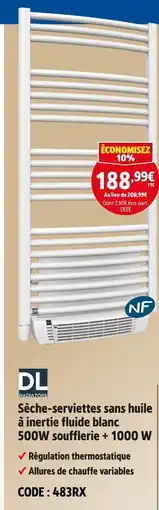 Screwfix Sèche-serviettes sans huile à inertie fluide blanc 500W soufflerie + 1000 W offre