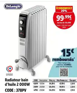 Screwfix DELONGHI Radiateur bain d'huile 2000W offre