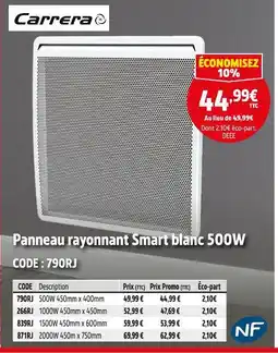 Screwfix CARRERA Panneau rayonnant Smart blanc 500W offre