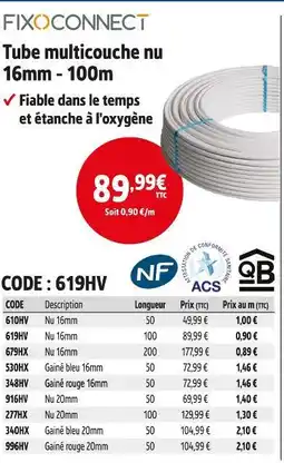 Screwfix FIXOCONNECT Tube multicouche nu 16mm -100m offre
