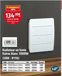 Screwfix Radiateur en fonte Kairos blanc 1000W offre