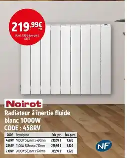 Screwfix NOIROT Radiateur à inertie fluide blanc 1000W offre