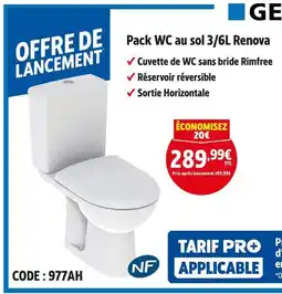 Screwfix GEBERIT Pack WC au sol 3/6L Renova offre