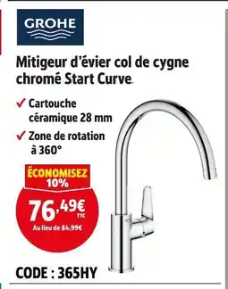 Screwfix GROHE Mitigeur d’évier col de cygne chromé Start Curve offre