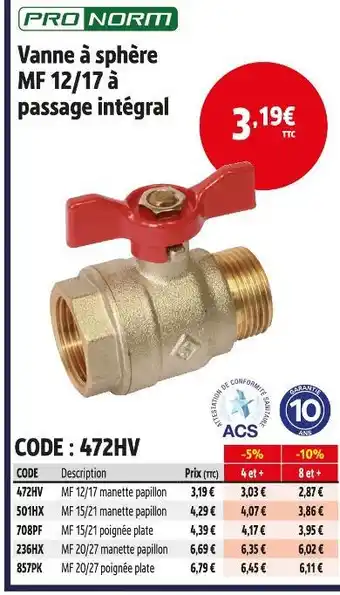 Screwfix Vanne à sphère MF 12/17 à passage intégral offre