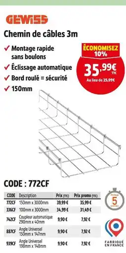 Screwfix GEWISS Chemin de câbles 3m offre