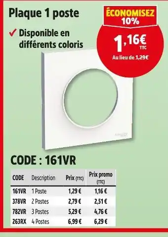 Screwfix Plaque 1 poste offre