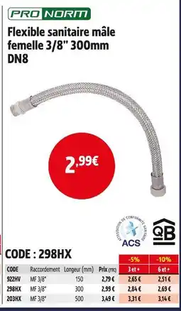 Screwfix PRO NORM Flexible sanitaire mâle femelle 3/8 300mm DN8 offre