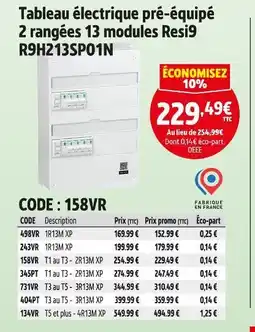 Screwfix Tableau électrique pré-équipé 2 rangées 13 modules Resi9 R9H213SP01N offre