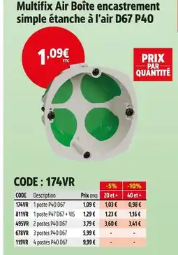 Screwfix Multifix Air Boîte encastrement simple étanche à l'air D67 P40 offre