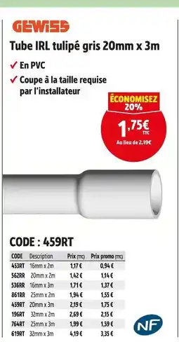 Screwfix Tube IRL tulipé gris 20mm x 3m offre