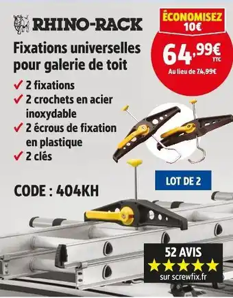 Screwfix RHINO-RACK Fixations universelles pour galerie de toit offre
