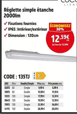 Screwfix Réglette simple étanche 2000lm offre