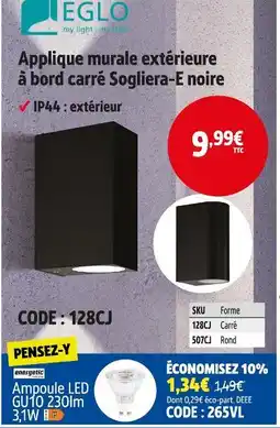 Screwfix EGLO Applique murale extérieure à bord carré Sogliera-E noire offre