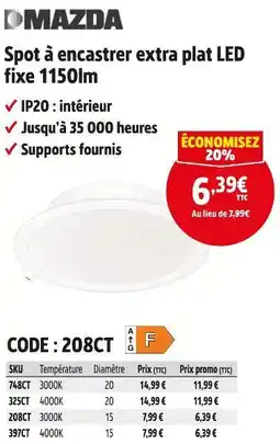 Screwfix MAZDA Spot à encastrer extra plat LED fixe 1150lm offre