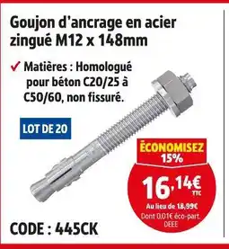 Screwfix Goujon d’ancrage en acier zingué M12 x 148mm offre