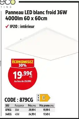 Screwfix LUCECO LIGHTING Panneau LED blanc froid 36W 4000lm 60 x 60cm offre